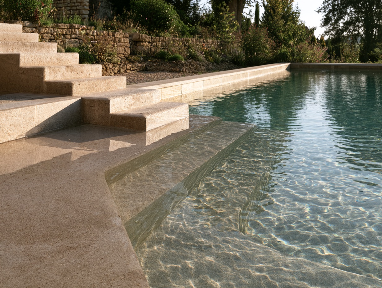 Plage immergée et escalier